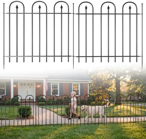 Garden Fence Animal Barrier - 10 Panels, 24 in(H) x 24 ft(L) No Dig Garden Fence, Arched Decorative Garden Fence Border with Ground Stakes, Rustproof Metal Fencing for Yard Patio Dog Rabbit by Unknown