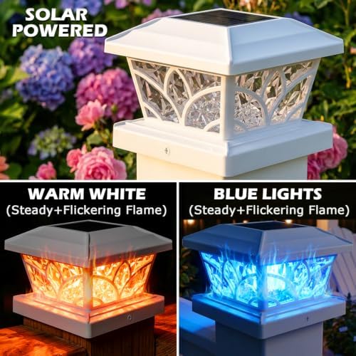 SIEDiNLAR Flickering Flame Solar Post Cap Lights 4 Modes 10 Pack (White) - Image 3