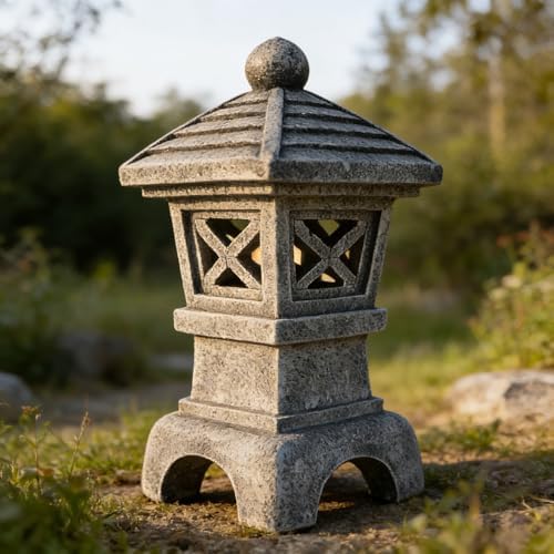 Solar Pagoda Garden Statue Outdoor Japanese Stone Lantern Asia Patio Decor by Juliahestia