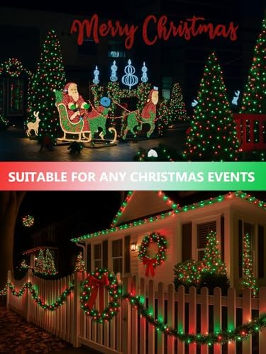 4 Pack Solar Christmas Lights Outdoor Waterproof, 132FT 400LED Solar String Lights Green Wire Fairy Lights, Solar Twinkle Lights with 8 Lighting Modes for Xmas Garden Decorations (Red&Green) - Image 5