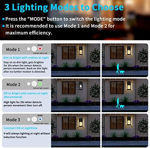 Solar Wall Lights Outdoor with 3 Lighting Modes & Motion Sensor, Solar Porch Light with 2 Bulbs, Waterproof Outdoor Wall Sconce Lantern Light Fixture for Garage Porch Shed Barn Garden Yard Front Door - Image 4