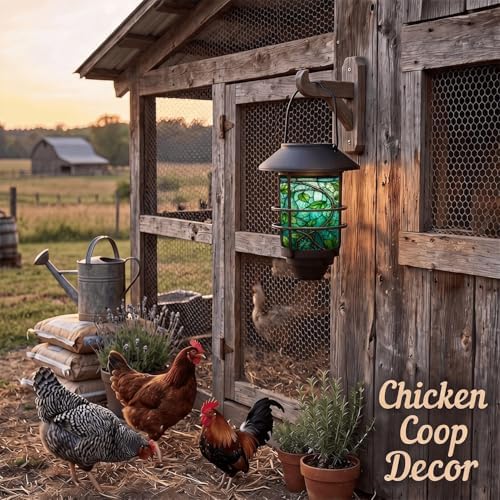 Solar Lanterns Outdoor Hanging Lights Stained Glass Leaves Glass Wall Lantern 2 Pack, Waterproof Decorative Solar Sconce with Wall Mount Kit for Garden Porch Fence Chicken Coop Summer Decor - Image 5