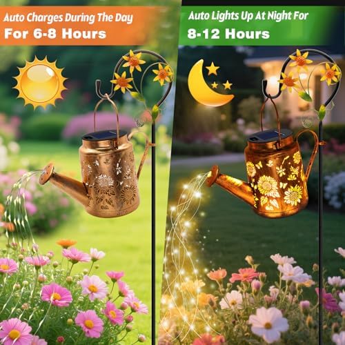 Solar Lights Outdoor Waterproof, 2 Pack Sunflower Watering Can with Lights - Image 7