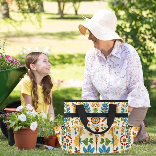 Mexican Style Talavera Garden Tool Bag, Garden Tote Storage Bag with 10 Pockets, Indoor and Outdoor Bird Flower Gardening Tool Organizer for Women Men - Image 6