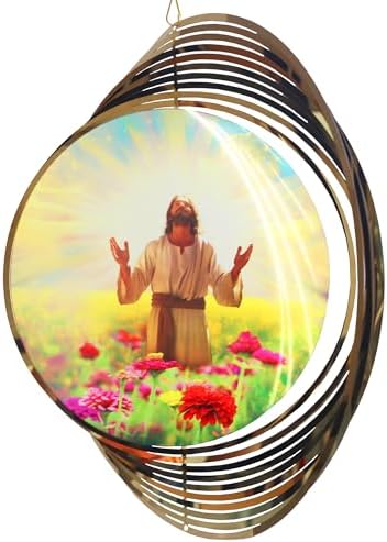 Fantasydice Jesus Wind Spinner 12" 3D Large Stainless Steel, Christian Outdoor Decor, Reflective Kinetic Metal Garden Spinner for Patio Balcony Yard - Image 2
