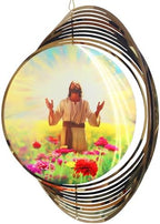 Fantasydice Jesus Wind Spinner 12" 3D Large Stainless Steel, Christian Outdoor Decor, Reflective Kinetic Metal Garden Spinner for Patio Balcony Yard - Image 2