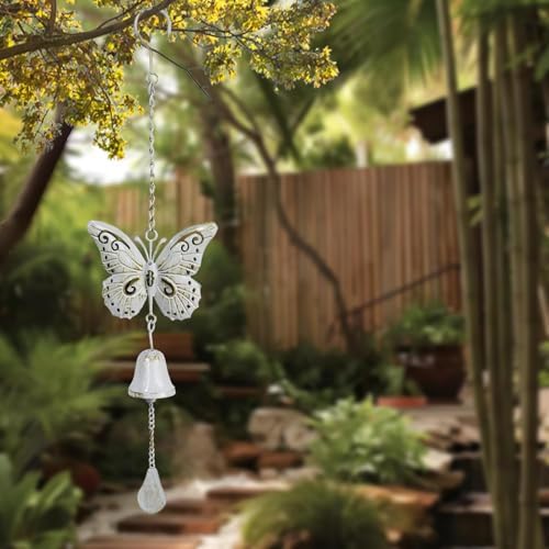 Butterfly Outdoor Dinner Bell, Clear Melodious Sound, Hanging Decor for Door Garden Tree Home Decoration(White Butterfly) - Image 2