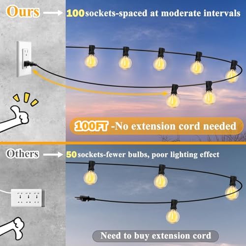 Afirst White String Lights 100FT Outdoor Patio Lights with 105 Globe Bulbs Waterproof Hanging Light for Backyard Party Wedding Lighting - Image 3