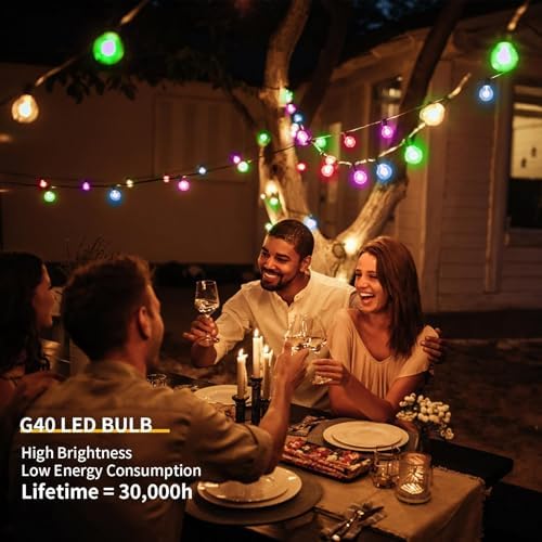 40 ft 25 Multicolor G40 LED Outdoor String Light, Plug-in Globe Patio Light - Image 4