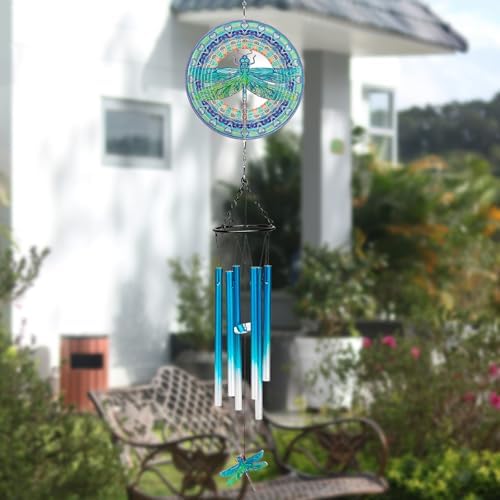 TUOKING Blue Wind Chimes for Outside 3D Dragonfly Wind Spinners - Image 6
