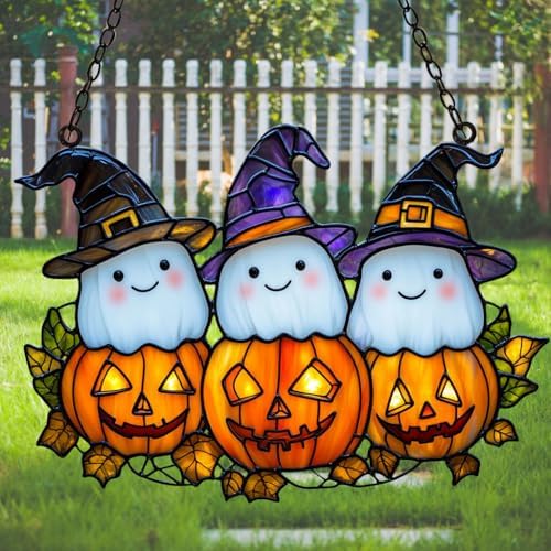 Cute Ghost Trio Fall Halloween Acrylic Suncatcher by AVAGAN