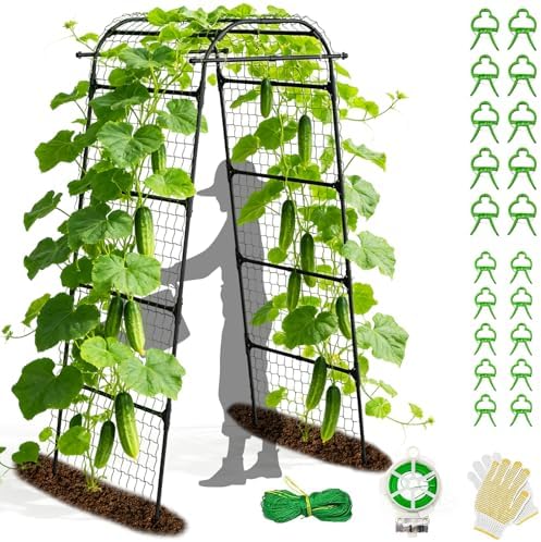 7.2FT Garden Arch Trellis for Climbing Plants, Heavy Duty Walk-Through Metal Arch with Netting, Wind-Resistant Vertical Garden Support for Cucumbers, Roses, Beans, Squash by BAG+WIZARD