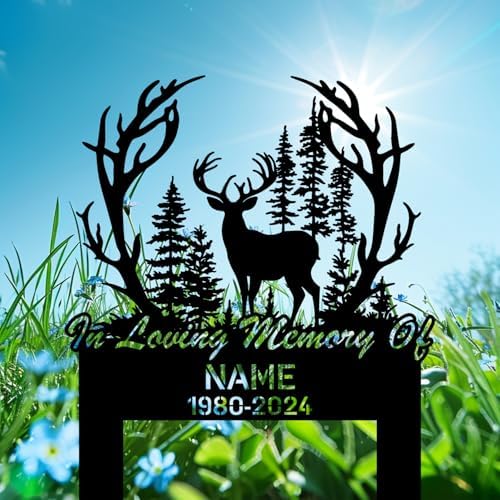 Personalized Hunter Grave Marker Deer Hunter Memorial Memorial Garden Stake 8-24 inch Hunter Dad Loss Gift, Hunter Memorial Gift Loss of Loved One (Deer Hunter Memorial) - Image 2