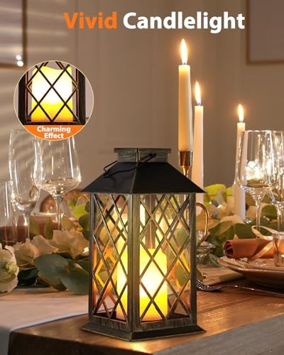 Otdair Solar Lanterns Outdoor Waterproof 14" Flickering LED, 2 Pack, Bronze - Image 6