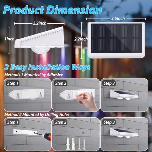 Brightever Solar Fence Lights White 8-Pack, Color Changing & 7 Fixed Color - Image 5