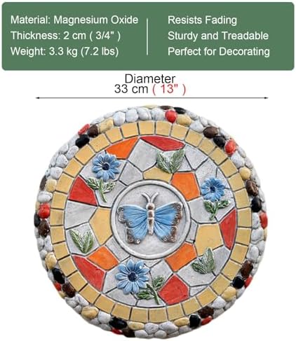 Outdoor Garden Stepping Stone, Round Dimensional Pattern Walkway Step Stones Φ 13", Multicolored Decorative Stone for Pathways/Lawns/Pond Areas (Style : Butterfly, Size : 3PCS) - Image 4