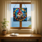 Stained-Glass Window Gnome Stained Glass Suncatcher – Square Hanging Window Panel for Home or Greenhouse – Whimsical Glass Art Gift for Garden Lovers, Christmas, Halloween, Father Days Sy50Zg - Image 6