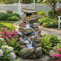 29.9” Water Fountain Outdoor, 5 Tier Fountains for Outside with Cascading Water & White LED Lights, Outside Water Feature for Gardens, Patios, Yards, and Decks (Brown(Rock)) by CtoSpoaTo
