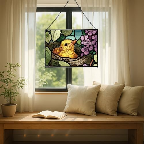 Chick Emerging from Nest in Spring Rectangular Stained Glass Suncatcher – Hanging Window Panel with Animal & Nature Scene – Vibrant Glass Art Gift for Wildlife, Fantasy, Nature Lovers vvIbID - Image 7