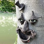 Gavigain Tree Face Welcome Decor - Old Man with Glowing Eyes in Dark Outdoor Tree Hugger Sculpture - Whimsical Garden Tree Decorations Yard Art, Halloween Decor, Defult - Image 3