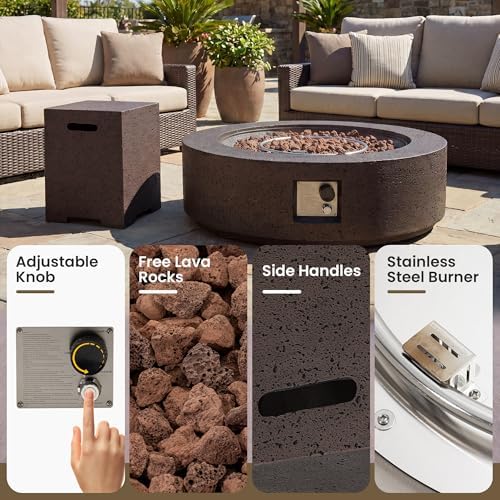 COSIEST 42 inch Outdoor Propane Fire Pit Coffee Table w Concrete Round Base Patio Heater, Certified, 50,000 BTU Stainless Steel Burner, Free Lava Rocks, Rain Cover, Tank Cover - Image 4