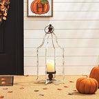Glitzhome 22" Lanterns Decorative Indoor Outdoor, Farmhouse Metal Lanterns, Hanging Candle Holder for Porch Mantle Fireplace Patio Garden Home Decor,White - Image 7