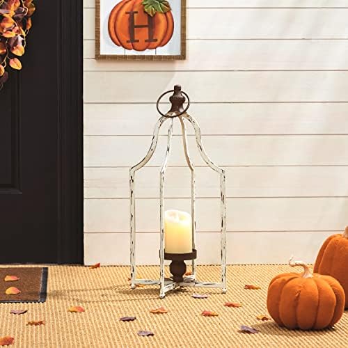 Glitzhome 22" Lanterns Decorative Indoor Outdoor, Farmhouse Metal Lanterns, Hanging Candle Holder for Porch Mantle Fireplace Patio Garden Home Decor,White - Image 7