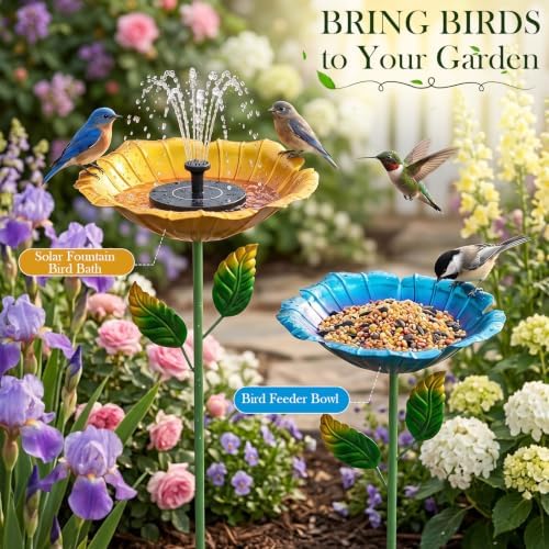SiliFine 2 Pack Solar Bird Bath Fountain for Outdoors, Flower Metal Hummingbird Bath with Solar Fountain, Garden Bird Baths with 5 Stake Stand for Yard Lawn Patio Decor, 31.3" H x 10.63" Dia - Image 4