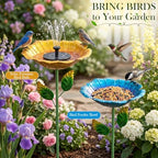SiliFine 2 Pack Solar Bird Bath Fountain for Outdoors, Flower Metal Hummingbird Bath with Solar Fountain, Garden Bird Baths with 5 Stake Stand for Yard Lawn Patio Decor, 31.3" H x 10.63" Dia - Image 4