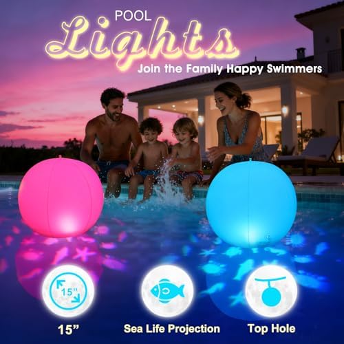 Floating Pool Lights Solar, 15" Inflatable Waterproof Pool Led Glow Balls, Solar Pool Lights that Float,Color Changing Light Up Pool Balls,Float or Hang in Pond Backyard Garden Party Decor(4) - Image 4