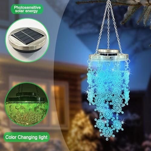 Christmas Wind Chimes for Outside,Solar Snowflakes Hanging Mobile Decor - Image 6