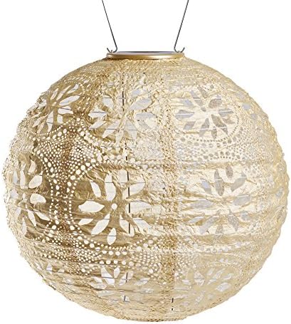 Soji Stella Market, LED Outdoor Solar Lantern, Handmade with Weather-Resistant UV Rated Tyvek, Stainless Steel Hardware, Auto sensor on/off, for Patio, Deck, (Pearl) by Allsop