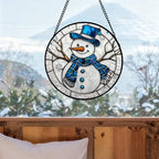 Blue Snowman Stained Glass Window Hanging Suncatcher Winter Gifts 9.8" - Image 3