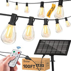 Solar String Lights for Outside 100FT with Remote 8 Lights Mode, Weatherproof Shatterproof S14 LED Bulb 34 Sockets, Outdoor Patio Light for Backyard Porch Cafe by Stright
