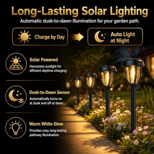 DERAYSION 12 Pack Solar Lights Outdoor, Solar Pathway Lights Auto On/Off Waterproof Garden Landscape Lighting for Path, Yard, Walkway, Driveway Decor - Image 2