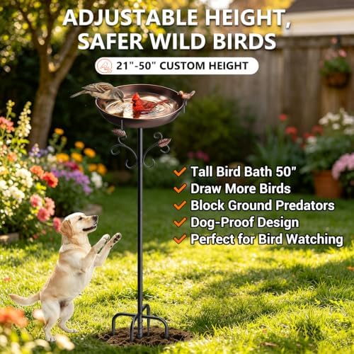 50" Tall Metal Bird Bath for Outside, Water Feeder Bowl Outdoors - Image 2