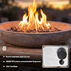 COSIEST Outdoor Propane Fire Pit Table w Faux Brown Compact Ledge Stone 20" Square Base and Faux Rose-Marble Round Bowl, Certified, 40,000 BTU, Free Lava Rocks, Fits 20lb Tank Inside, Raincover - Image 4