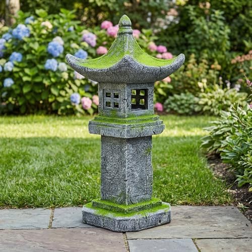31.5’’High Japanese Moss-Covered Pagoda Statue by GRASOLAR