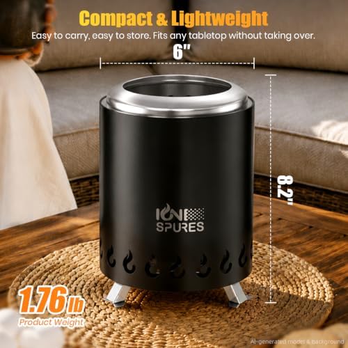 Tabletop Fire Pit, 6 Inch Smokeless Stainless Steel Firepit with Carry Bag, Mini Portable Stove for Camping Patio Picnic, Wood/Pellet Fueled, Optimized Airflow Design, Black - Image 3