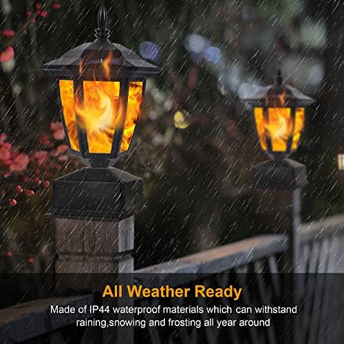 Dynaming Solar Flame Post Lights Outdoor, Solar Powered Lamps Fence Post Cap Lights, Flickering Flame LED Lantern Decorative Waterproof for Garden Deck Patio, Fit 4x4, 5x5 or 6x6 Wooden Posts, 2 Pack - Image 4