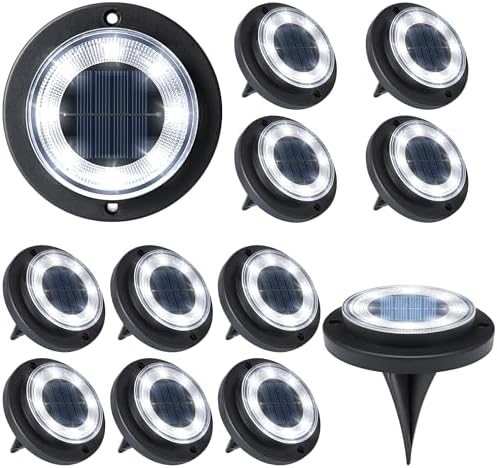 Solar Lights Outdoor Waterproof，Cool White 12 Pack 2-in-1 Ground Lights by Flacchi