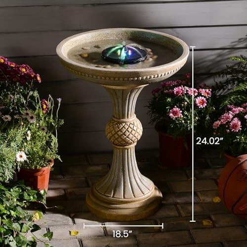 Sunlinua 24H Outdoor Water Fountain with Solar Pump Italian Resin Garden Fountain for Patio Yard Weather-Resistant Bird Bath Fountain with Led Light Elegant Backyard Décor - Image 5
