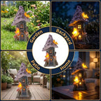 COWOS Mushroom House Statue, Garden Decor Outdoor Solar Statues, Solar Garden Statue Lights, Fairy Garden Decorations, Mushroom Fairy House Figurine with Butterflies and Flowers for Yard Decor - Image 4