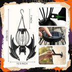 Metal Black Bat Hanging Solar Lights for Outside Outdoor Halloween Decor - Image 4