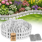 MIXC Garden Edging Border, 5" 100FT White Garden Fence with 150 Metal Stake by MIXC