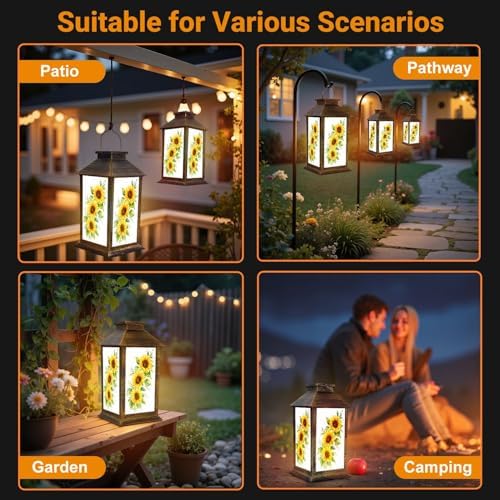 Solar Lantern Outdoor Waterproof Sunflowers Bouquet Watercolor Hand Painted Garden Decor LED Hanging Solar Lights Tabletop Lamp Gifts for Women Mom Outside Yard Patio Porch - Image 6