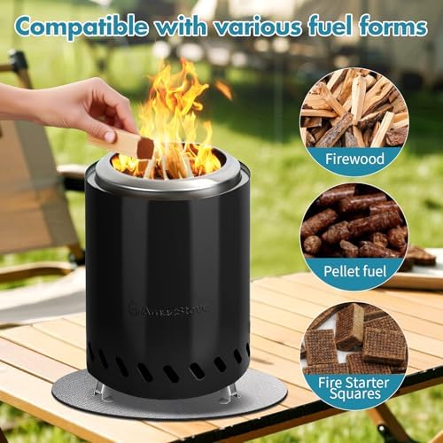 9.7 x 7.1 Inch Tabletop Fire Pit by AmazStove, Low Smoke Camping Stove for Outdoor Safe Burning Firepits, Fueled Pellets or Wood, Travel Bag Included (Black, 9.7 x 7.1 INCH) - Image 5