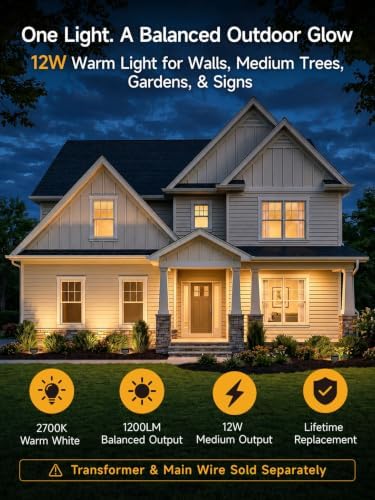 Gardenreet 12V LED Landscape Flood Lights, 12W Low Voltage Outdoor Wall Washer Lights 1200LM Each, 2700K Warm White IP65 Aluminum, Angle Adjustable Wide Beam for Wall Wash, Tree, Sign, 4 Pack - Image 2