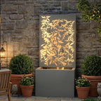 30.71" H Metal Leaf Cutout Water Wall Fountain with LED Lights, Light Gray - Image 3