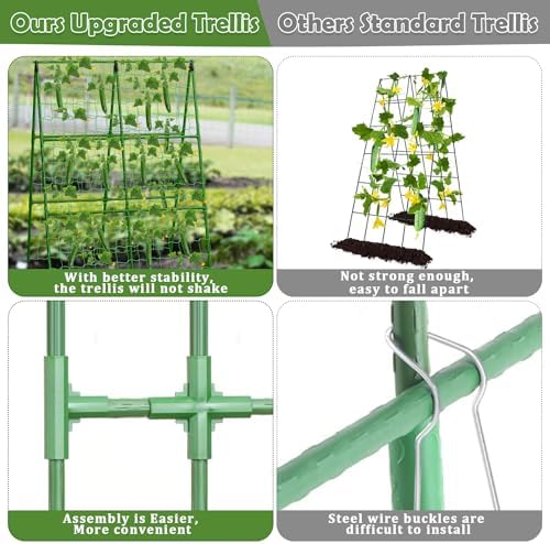 Cucumber Trellis for Raised Beds, 31 X 47 Inch Adjustable Size A-Frame Garden Trellis for Climbing Plant Outdoors with Climbing Net and Plant Support Clip for Vegetable Grape Tomato Garden Supplies - Image 4